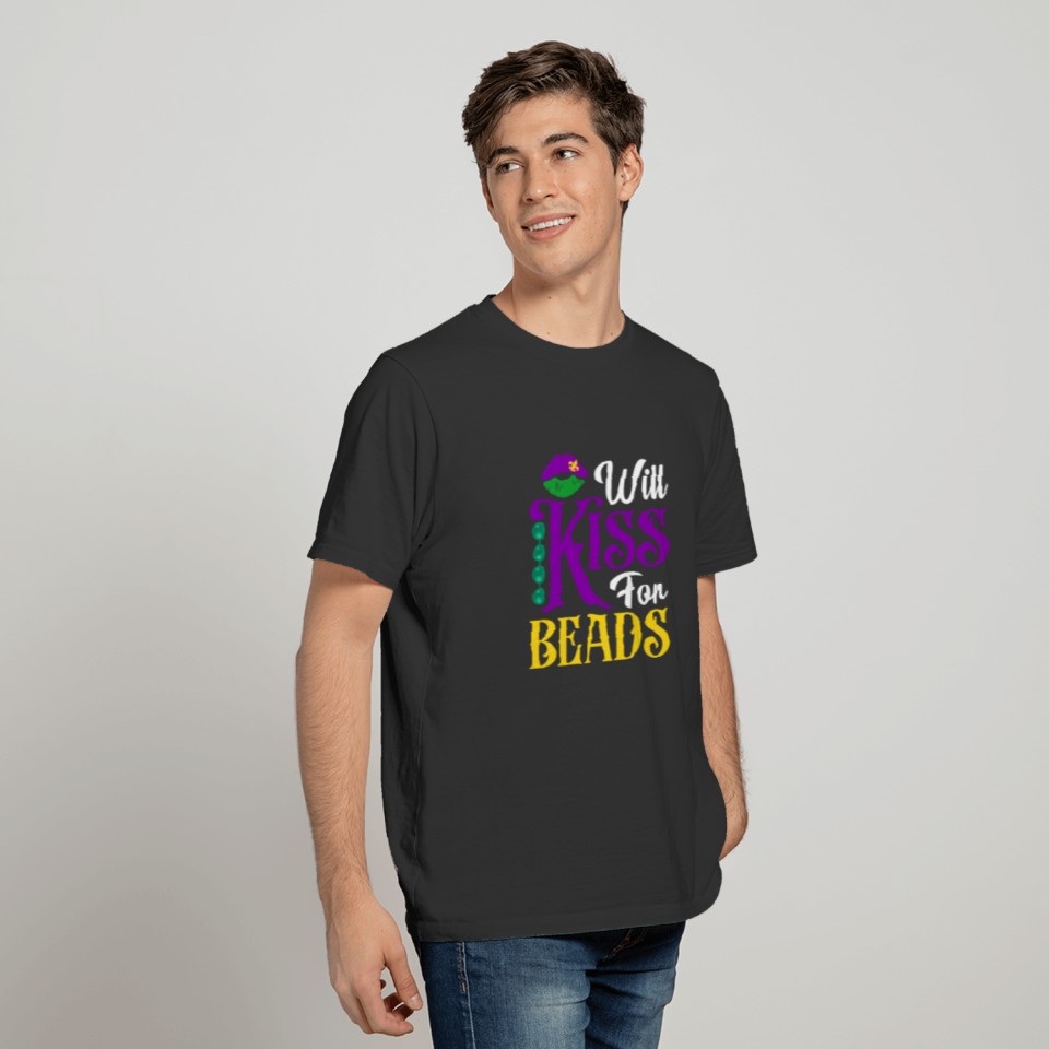 Will Kiss for Beads Funny Mardi Gras Lips New T-shirt