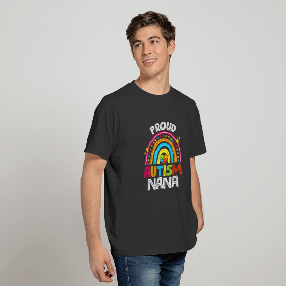 Proud Autism Nana Awareness Funny Rainbow Puzzle T-shirt