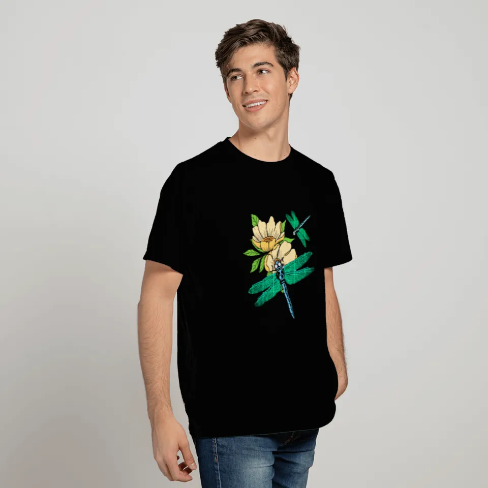 Dragonfly Lotus Floral Flowery Insects T Shirts