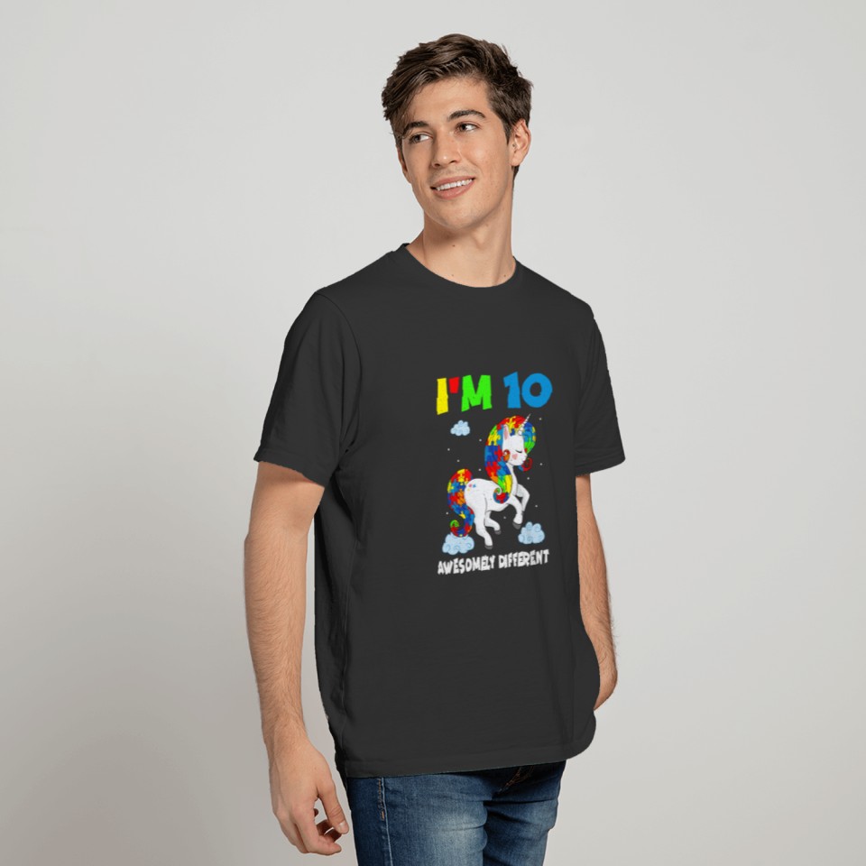 Age 10 Unicorn Born Birth Puzzle Autism Awareness T-shirt