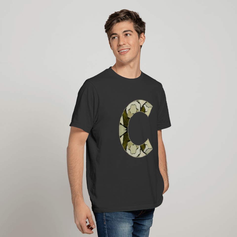 Letter C Monogram Olive Green Abstract Pattern T-shirt