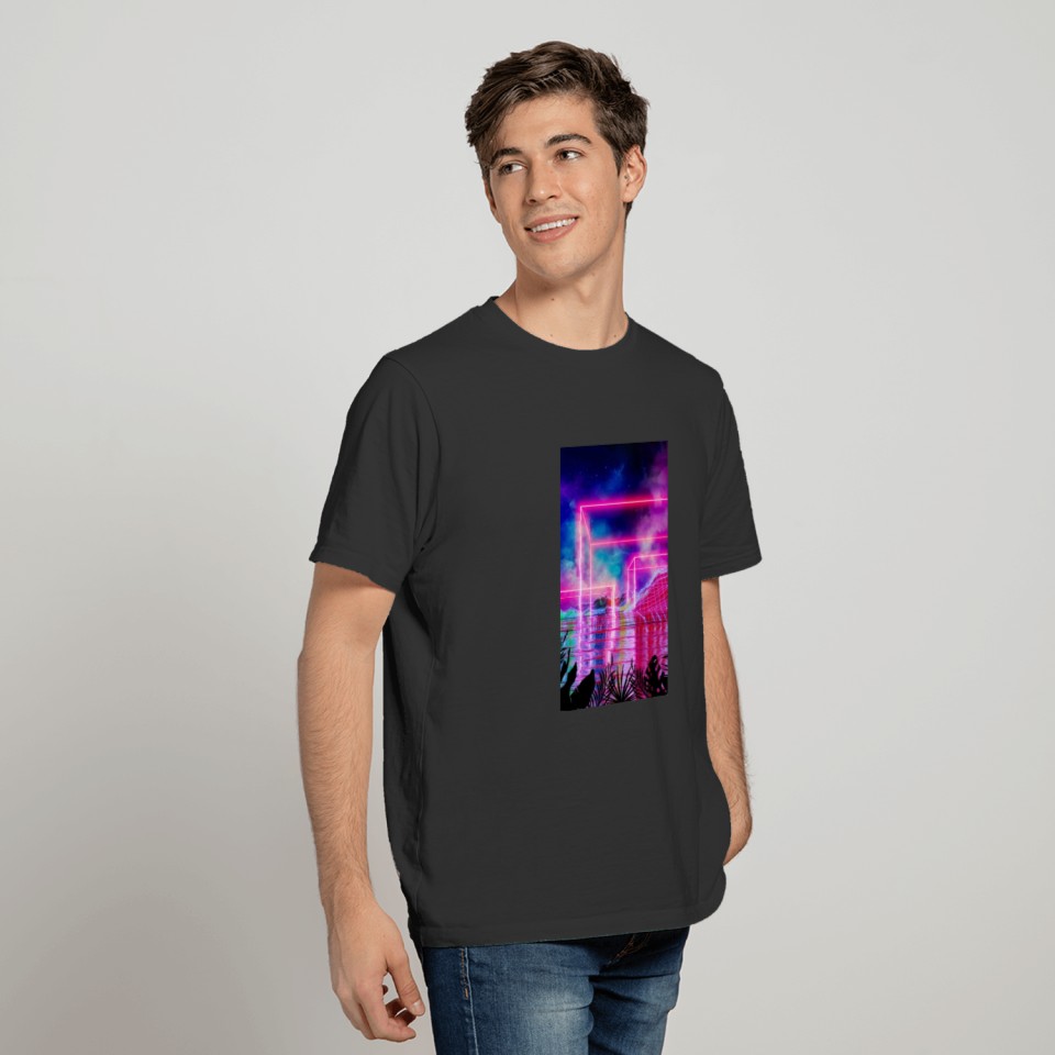 Neon palms landscape: Cube T-shirt