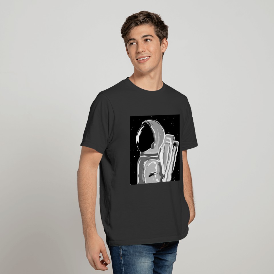 gray astronaut space universe stars T-shirt