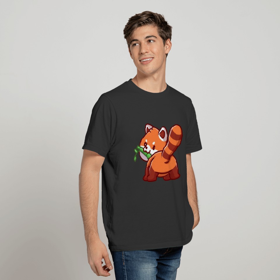 Cute red panda eating bamboo cartoon T-shirt