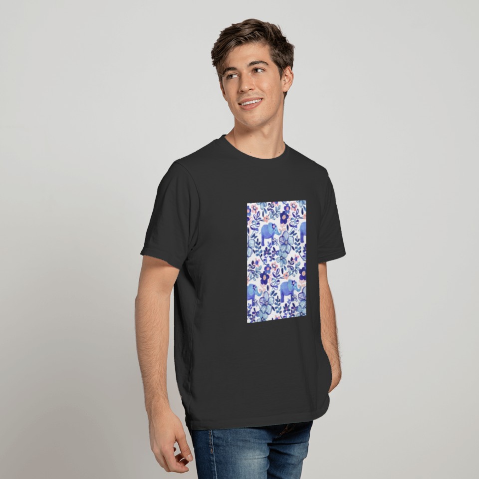 Pale Coral White and Purple Elephant and Floral T-shirt