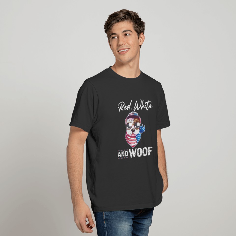 Red White Woof Pitbull Dog Fourth Of July America T-shirt