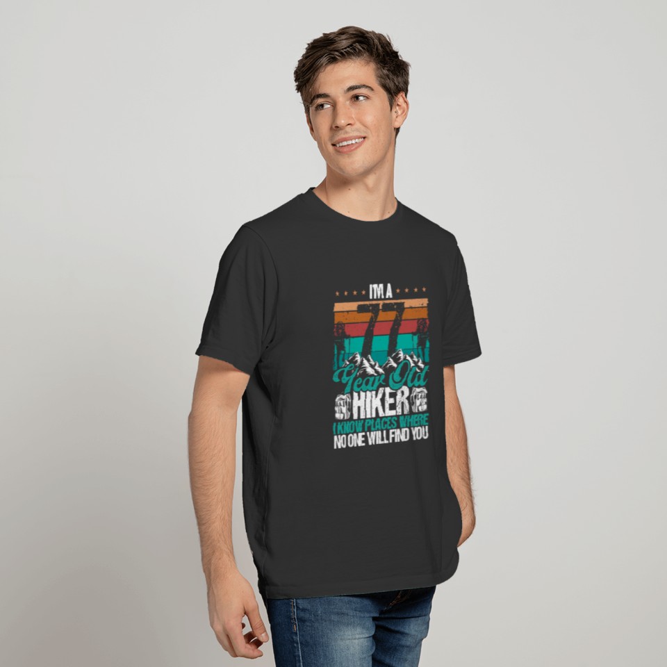 77 Birthday Hikers Vintage Mountains 77 Years Old T-shirt