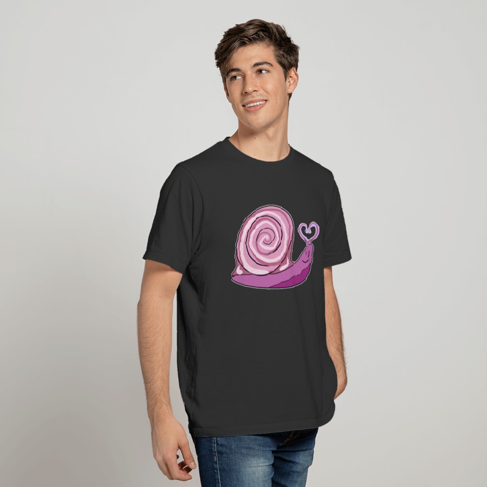 cartoon snail heart symbol animal pink T-shirt