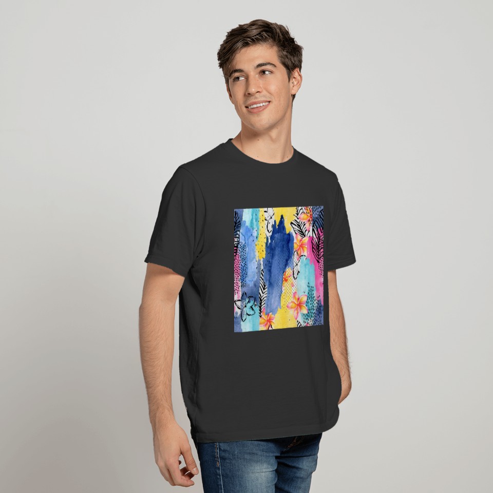 Tropical summer spring watercolor abstract pattern T Shirts