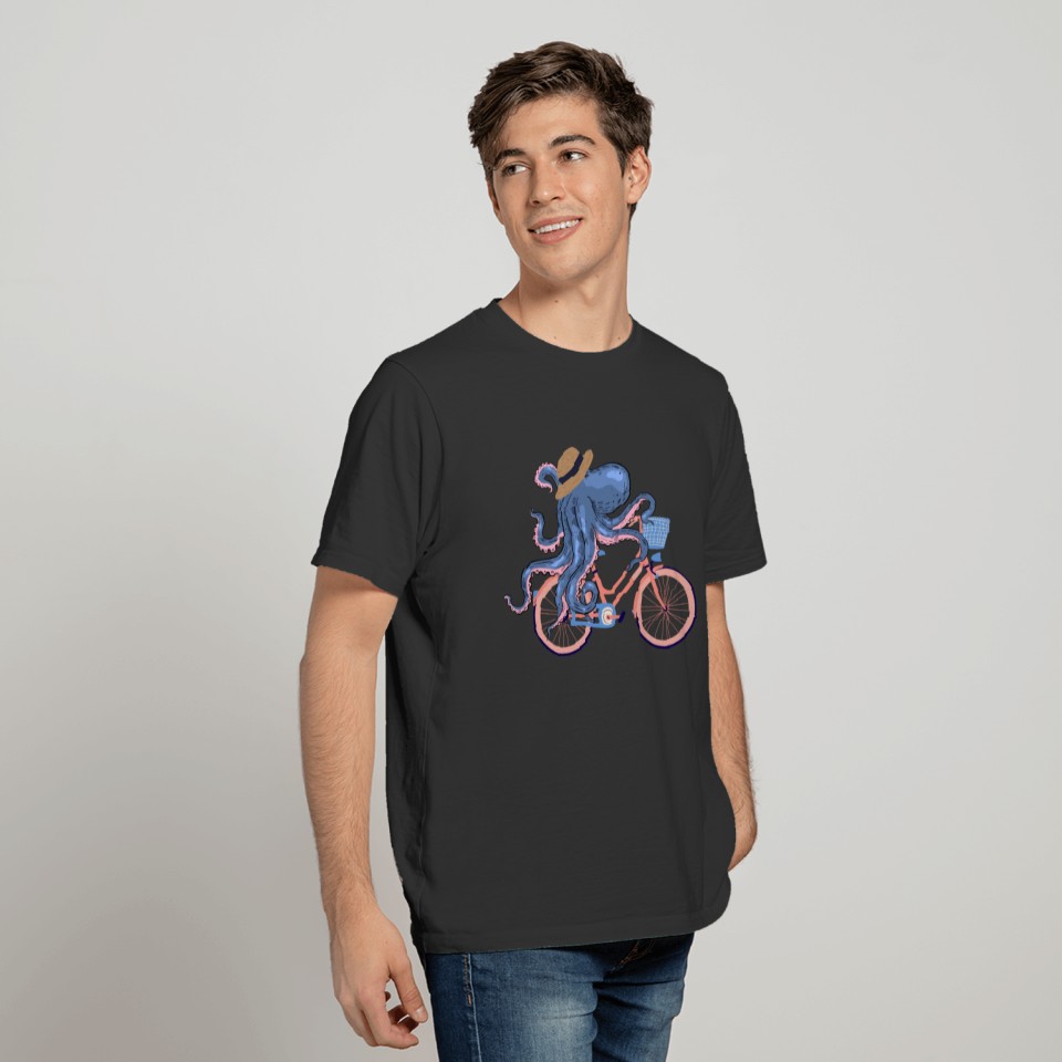 octopus on bike, funny octopus T Shirts