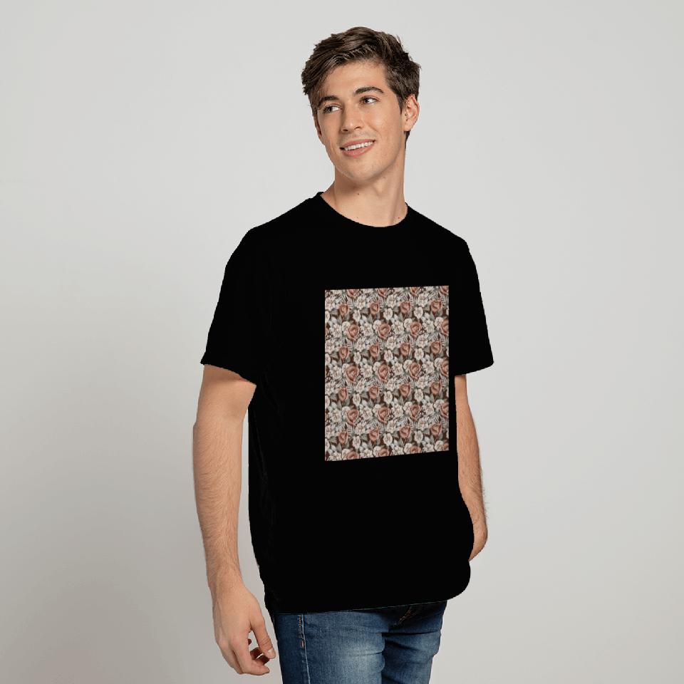 Beige Terracotta Roses Floral Pattern T Shirts