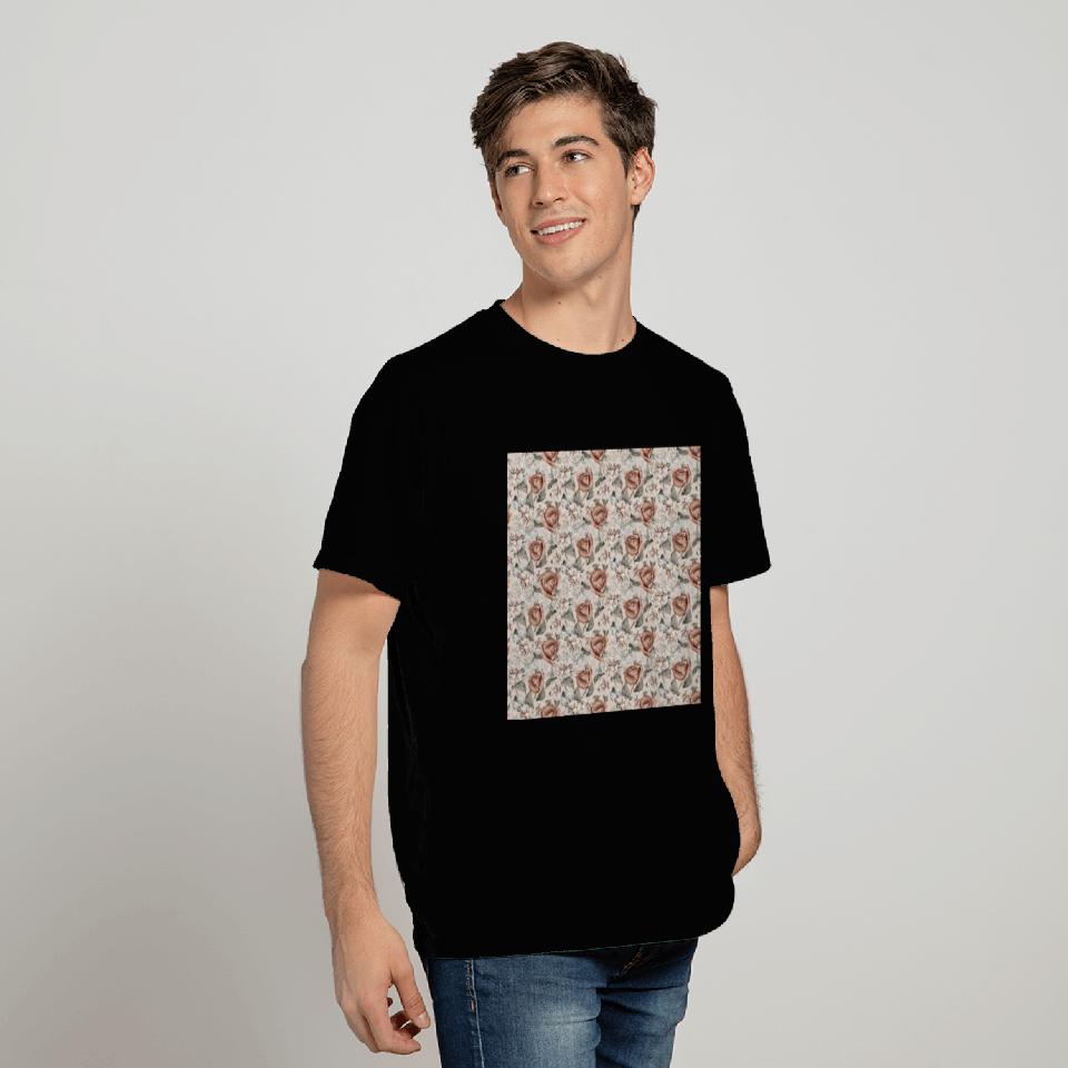 Beige Terracotta Roses Floral Pattern T Shirts