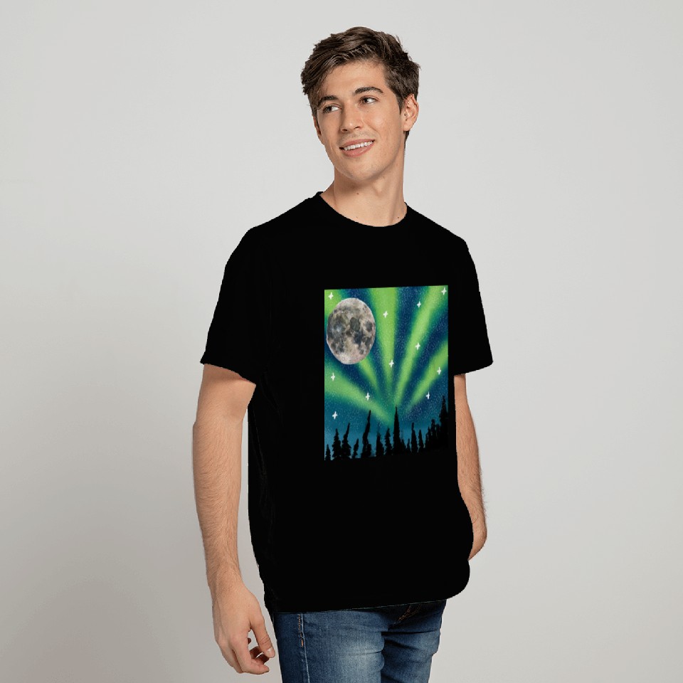 The Moon at Night - Northern lights T Shirts