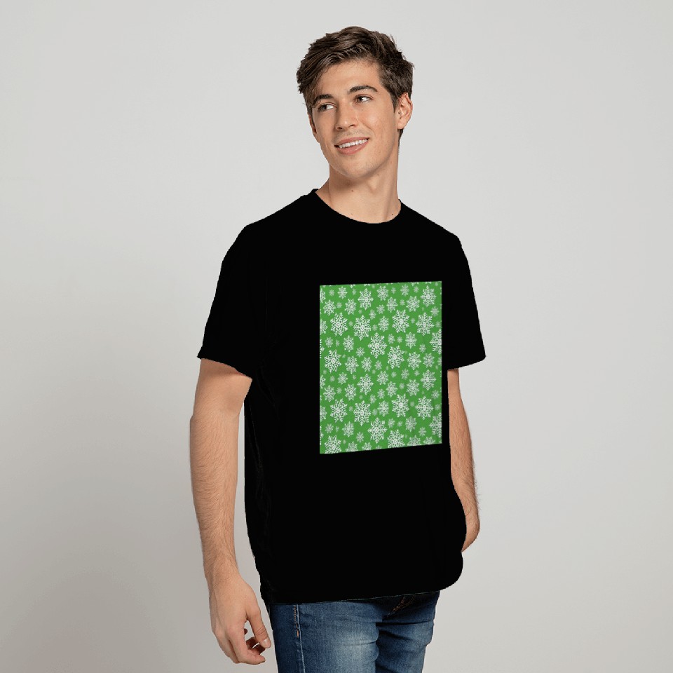 Modern Snowflakes Pattern White Green T Shirts