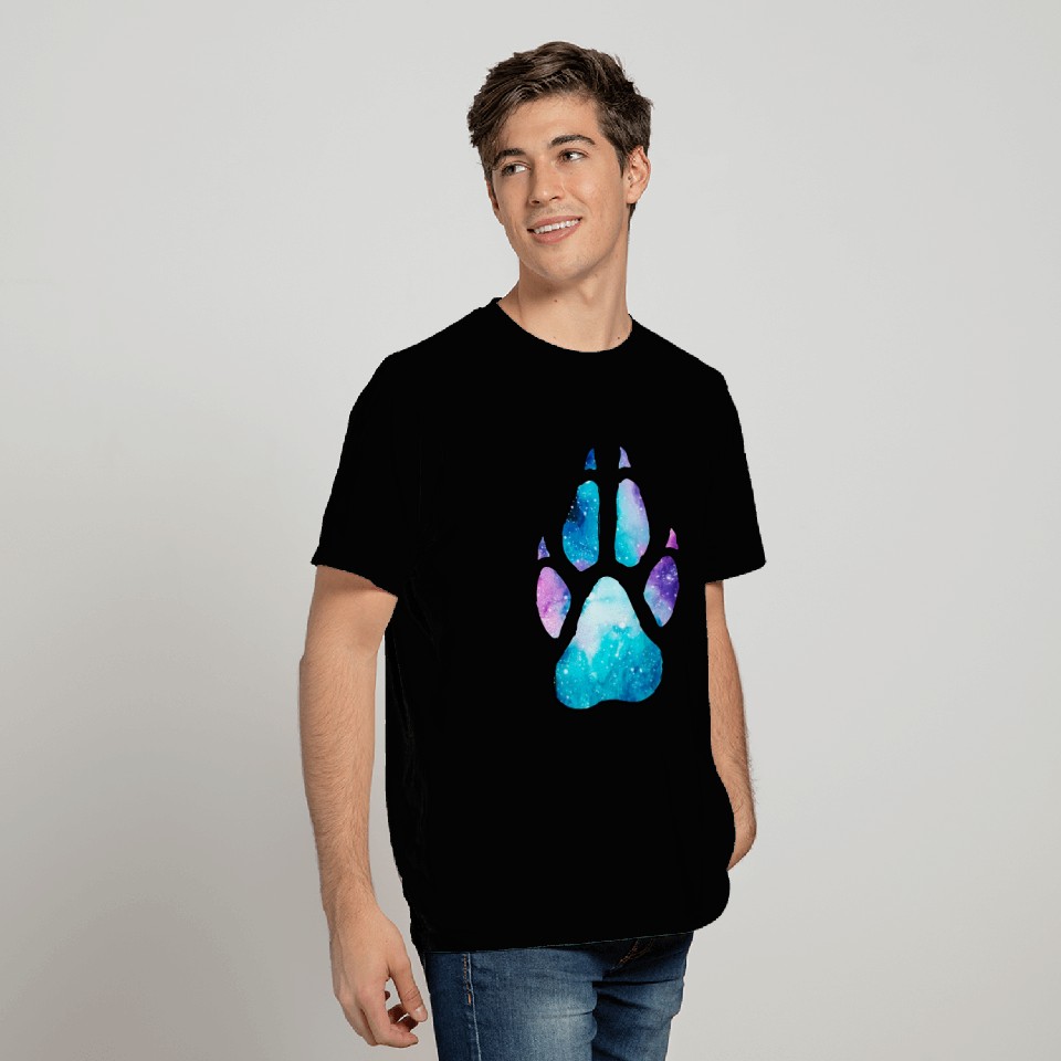 Galaxy Wolf Paw Print T Shirts