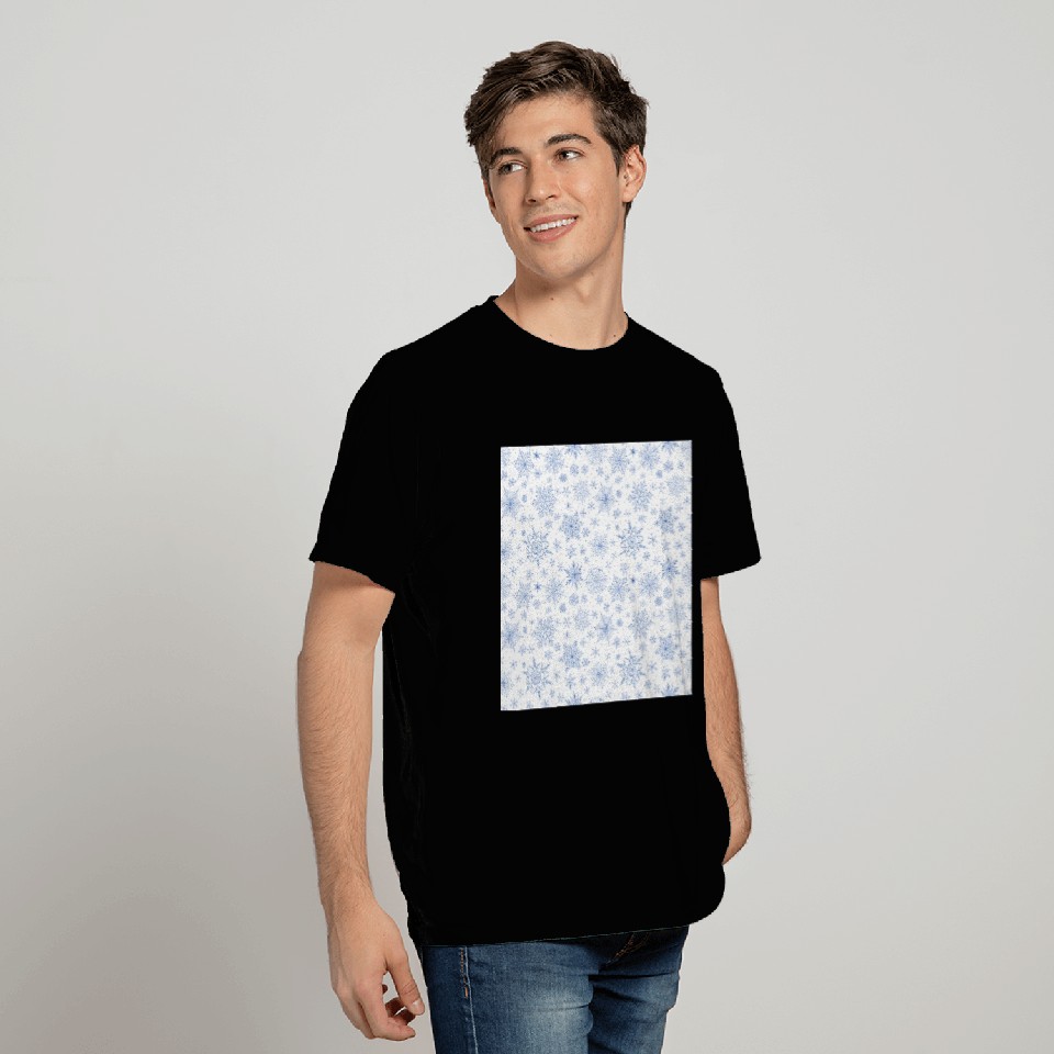 Modern Snowflakes Pattern White Blue T Shirts