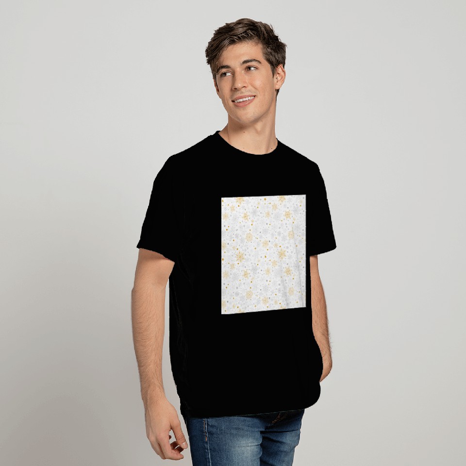 Modern Snowflakes Pattern White Gold T Shirts