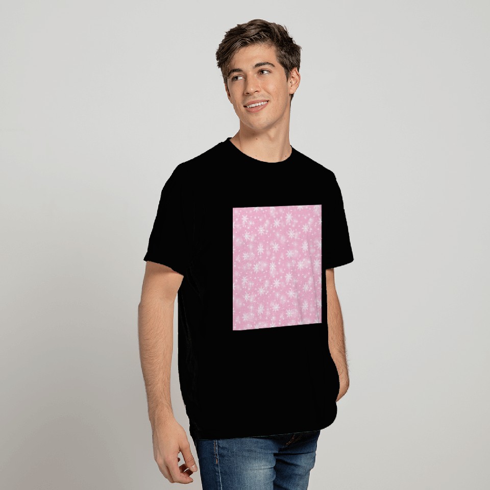 Pink Snowflakes Pattern T Shirts