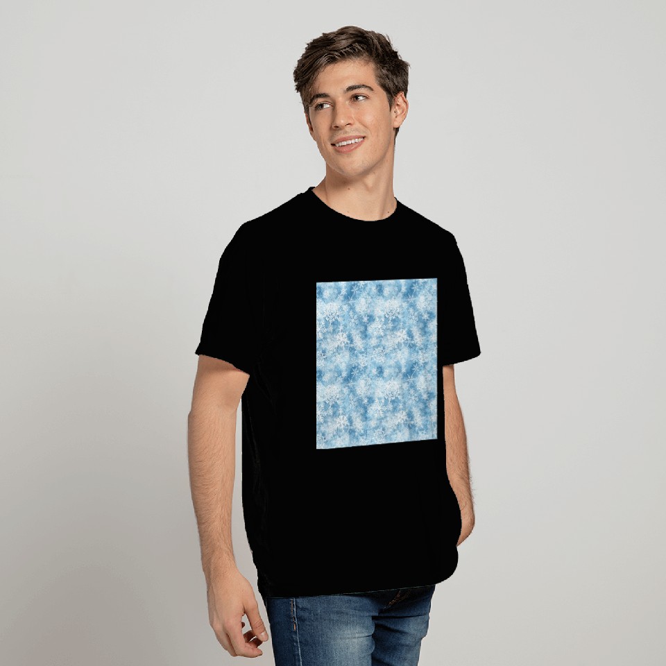 Blue White Snowflakes Pattern T Shirts