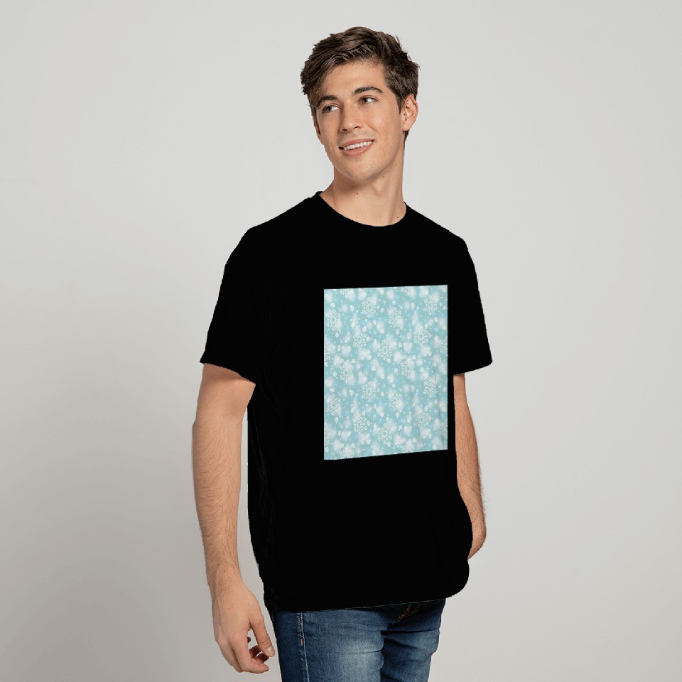 Teal Snowflakes Pattern T Shirts