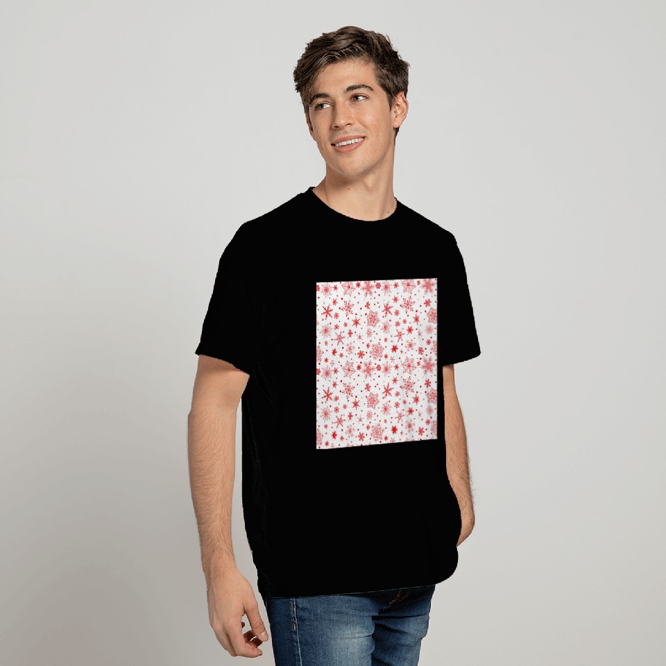 Snowflakes Pattern Red White T Shirts