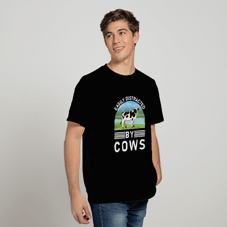 Easily Distracted By Cows - Funny Cow T Shirts