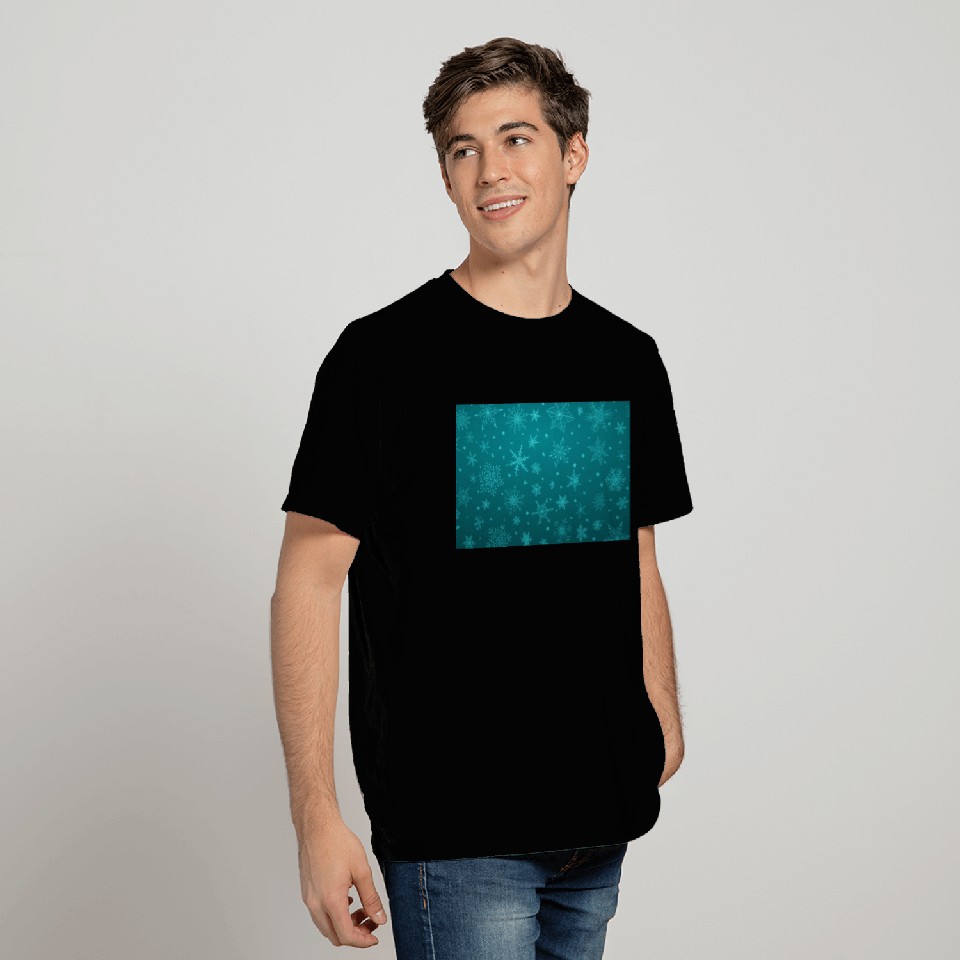 Teal Snowflakes Christmas Pattern T Shirts