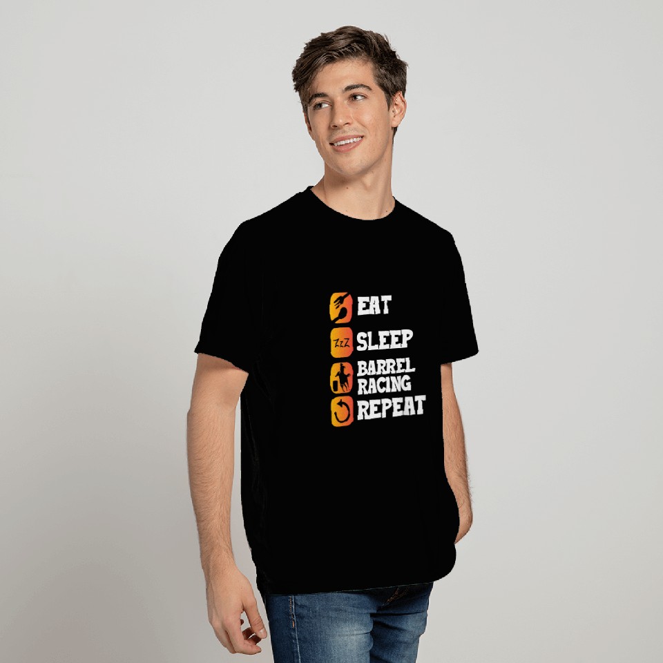 Eat Sleep Repeat Barrel Racing Western Riding T Shirts