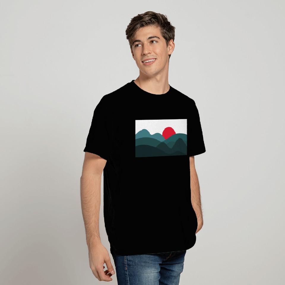 Minimalist Sun Peacock Blue and White T Shirts