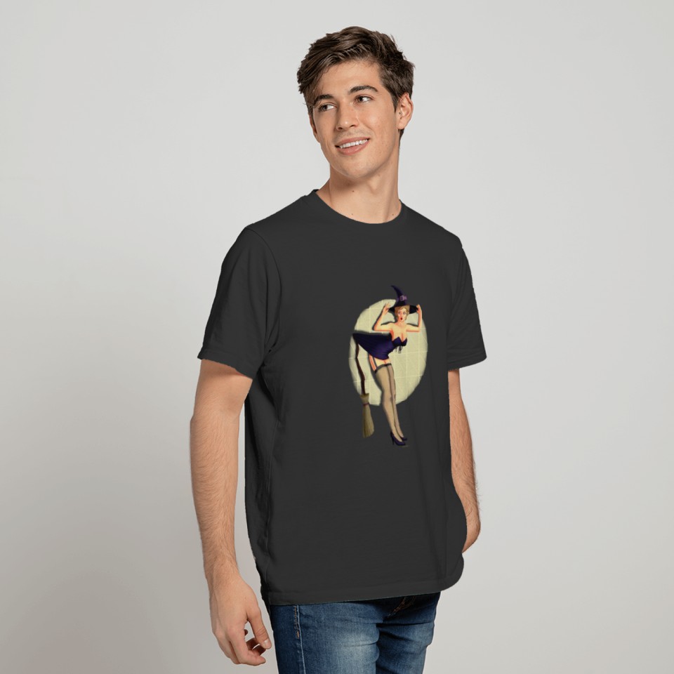 Sexy Pin Up Girl Halloween Witch Art T Shirts