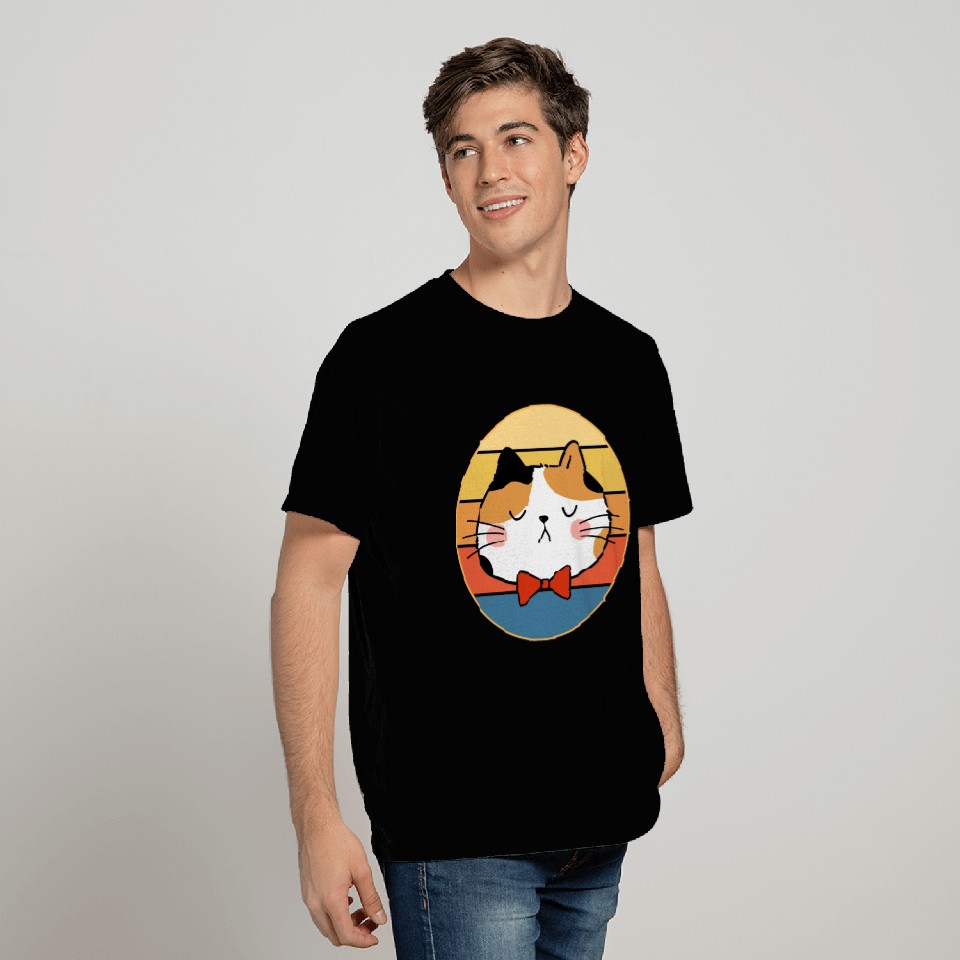 Funny Cute Kawaii Cat Face Retro Sunset T Shirts