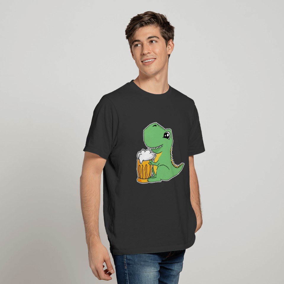 Dino Beer T-Rex Funny Humor Glass Alcohol Party T Shirts