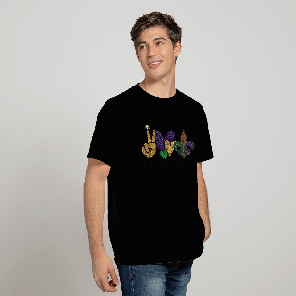 PEACE LOVE MARDI GRAS T Shirts