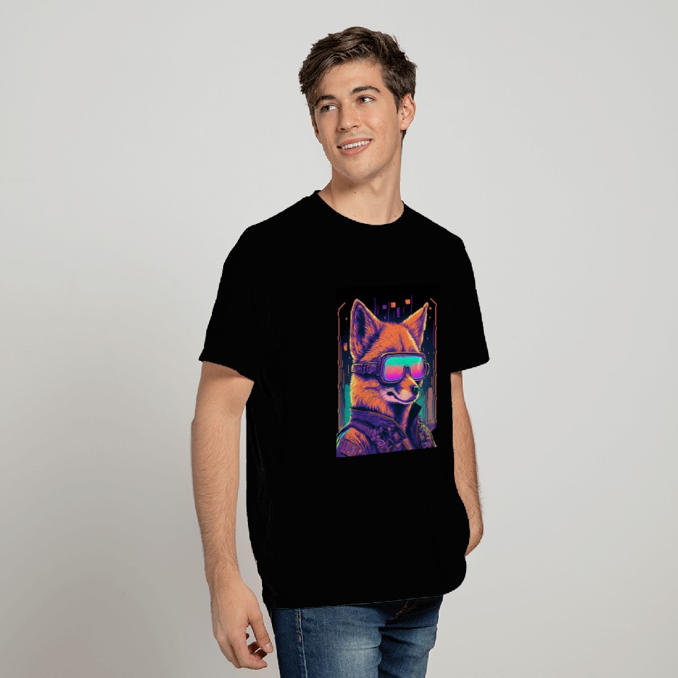 Retro Futuristic Synthwave Fox T Shirts