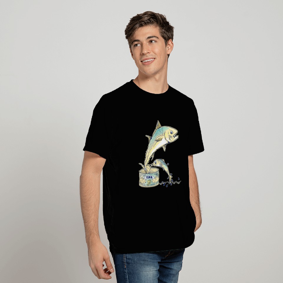 Tuna Fish Escaping a tin can T Shirts