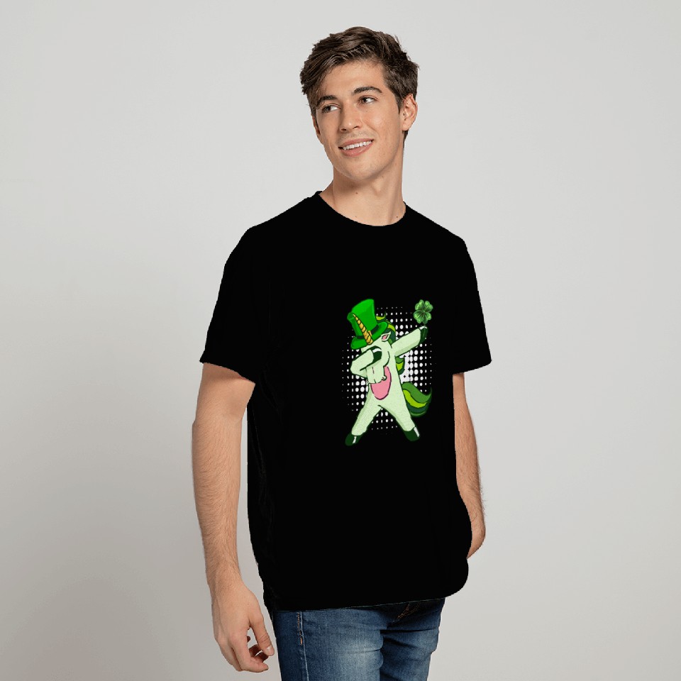 Dabbing unicorn shamrock St. Patrick's Day T Shirts