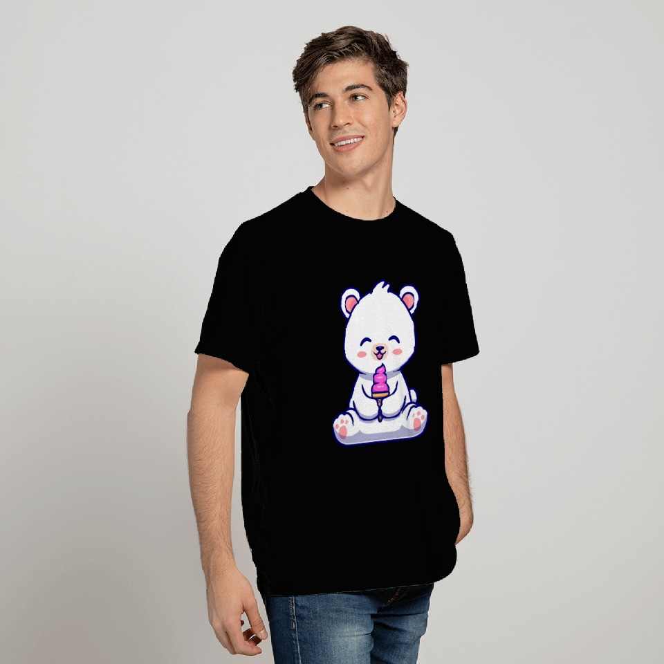 Cute Polar Bear Eating Ice Cream Cone Cartoon T Shirts