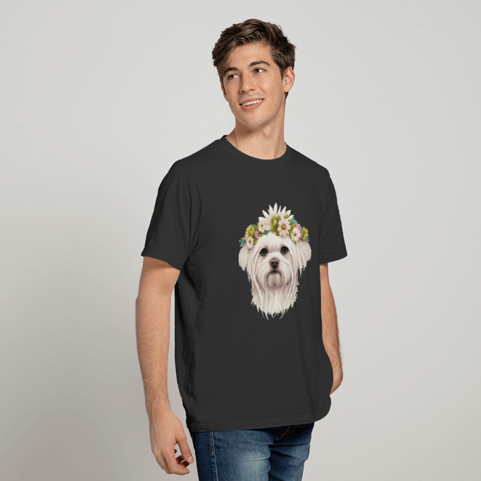 Cute Maltese Flower Crown Pet Dog Breed Floral Pup T Shirts