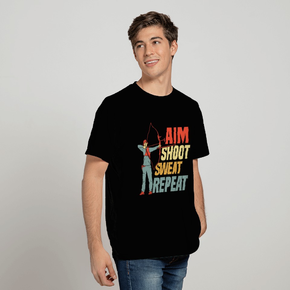 Aim Shoot Sweat Repeat Bow & Arrows Target Archery T Shirts