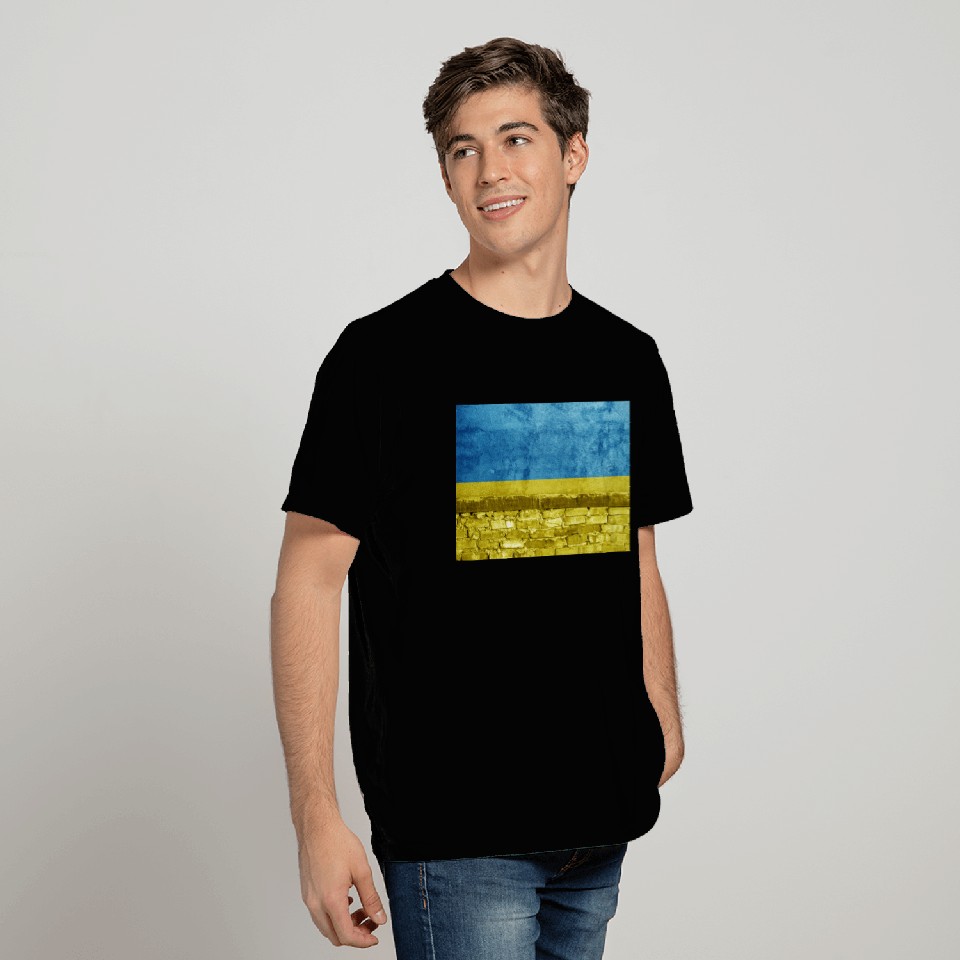 Brick wall with Ukraine flag T Shirts