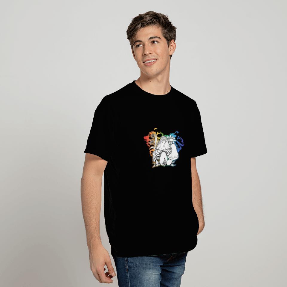 Mushroom Silhouettes Surrounded By Colorful Energy T Shirts