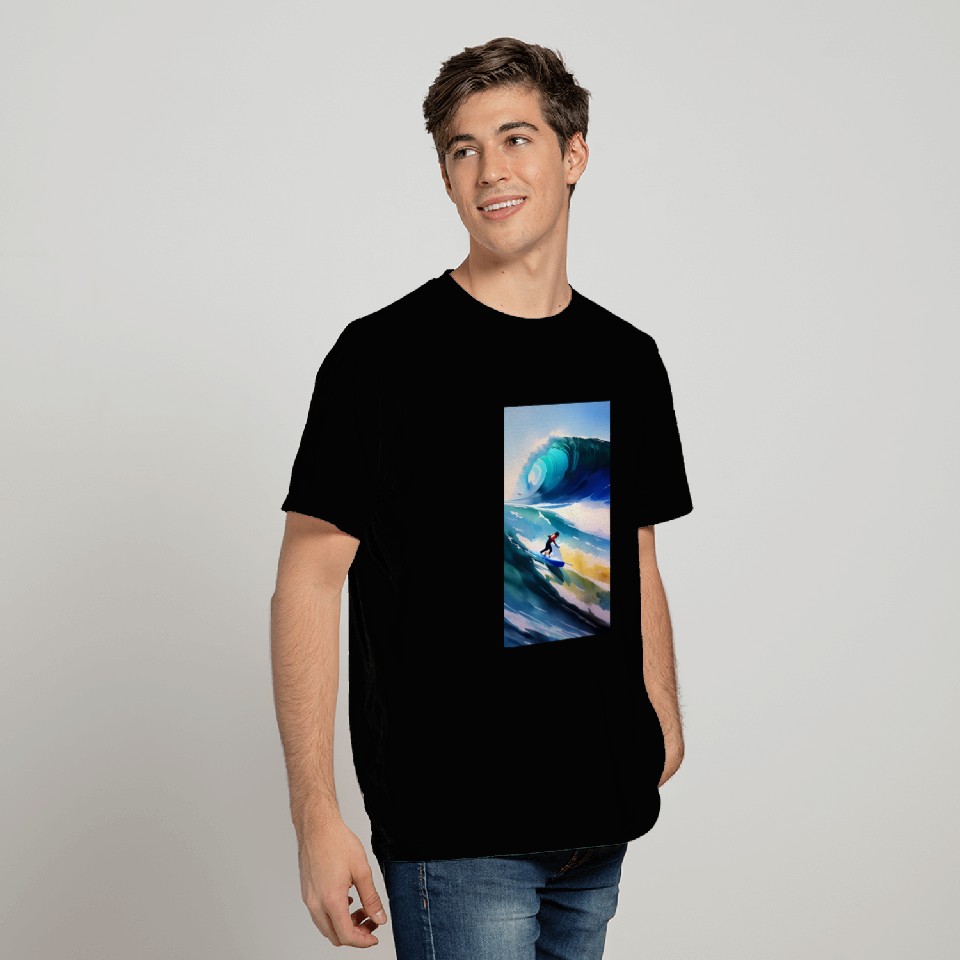 A surfer sailing on rough seas T Shirts