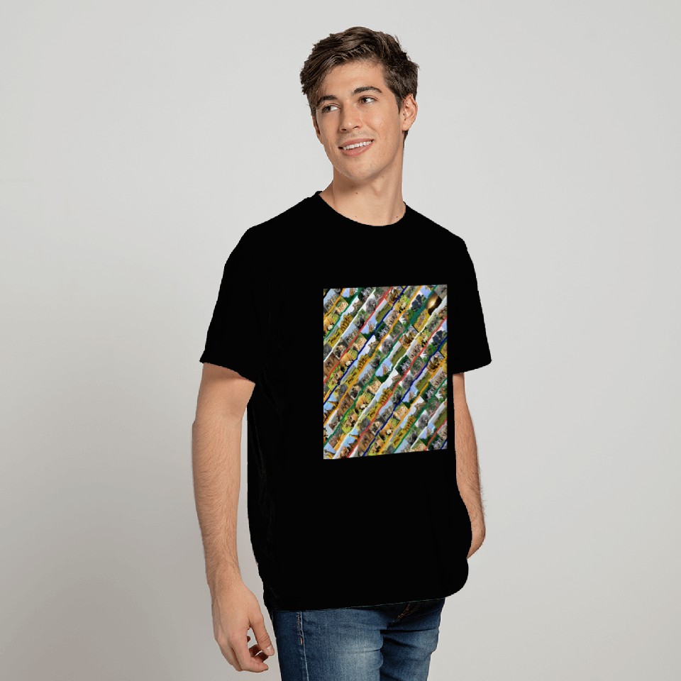 Wildlife Stripe Multi Color Collage T Shirts