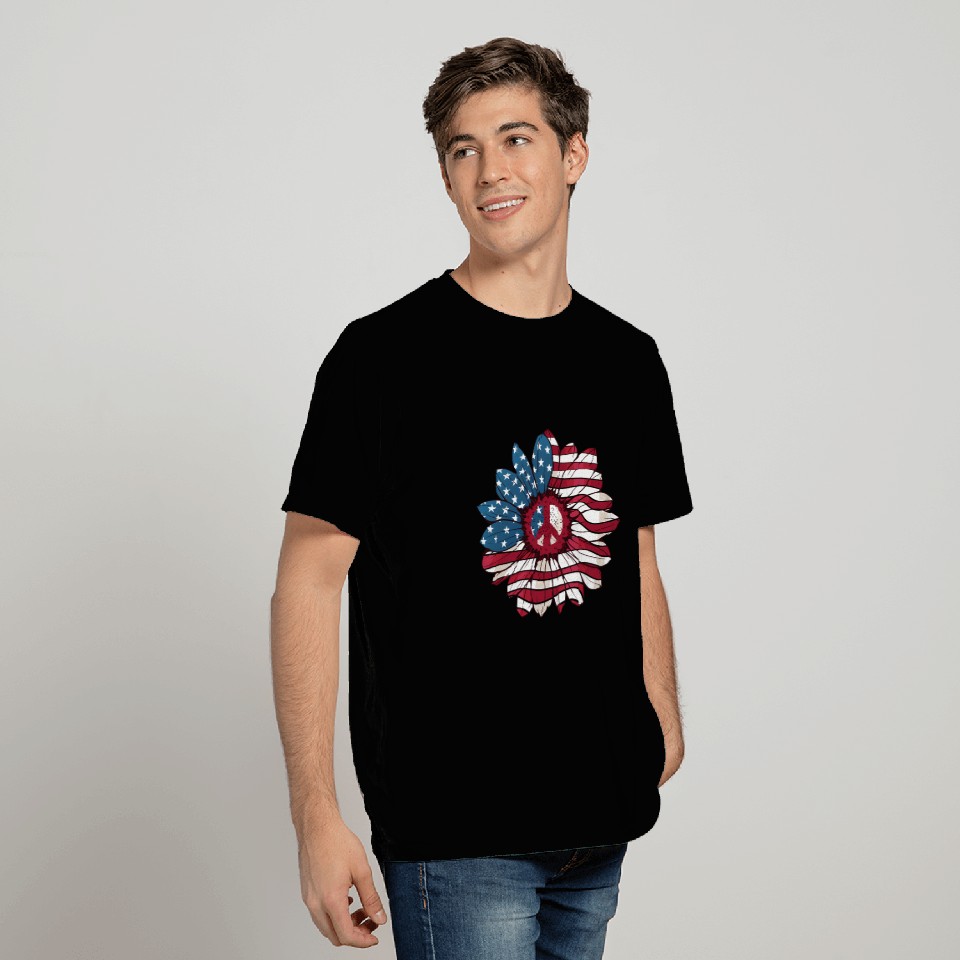 American Flag Flower Independence Day Sunflower 4T T Shirts
