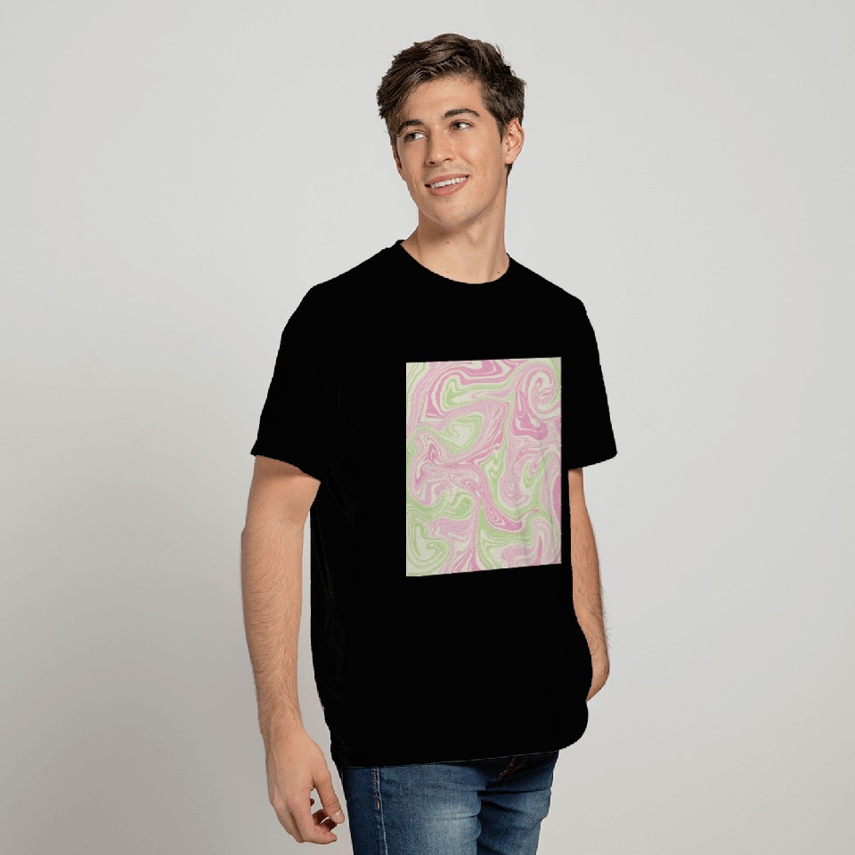 Psychedelic Swirl Green Pink Pattern T Shirts