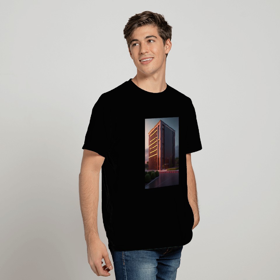 The red building logo design in T Shirts cloths