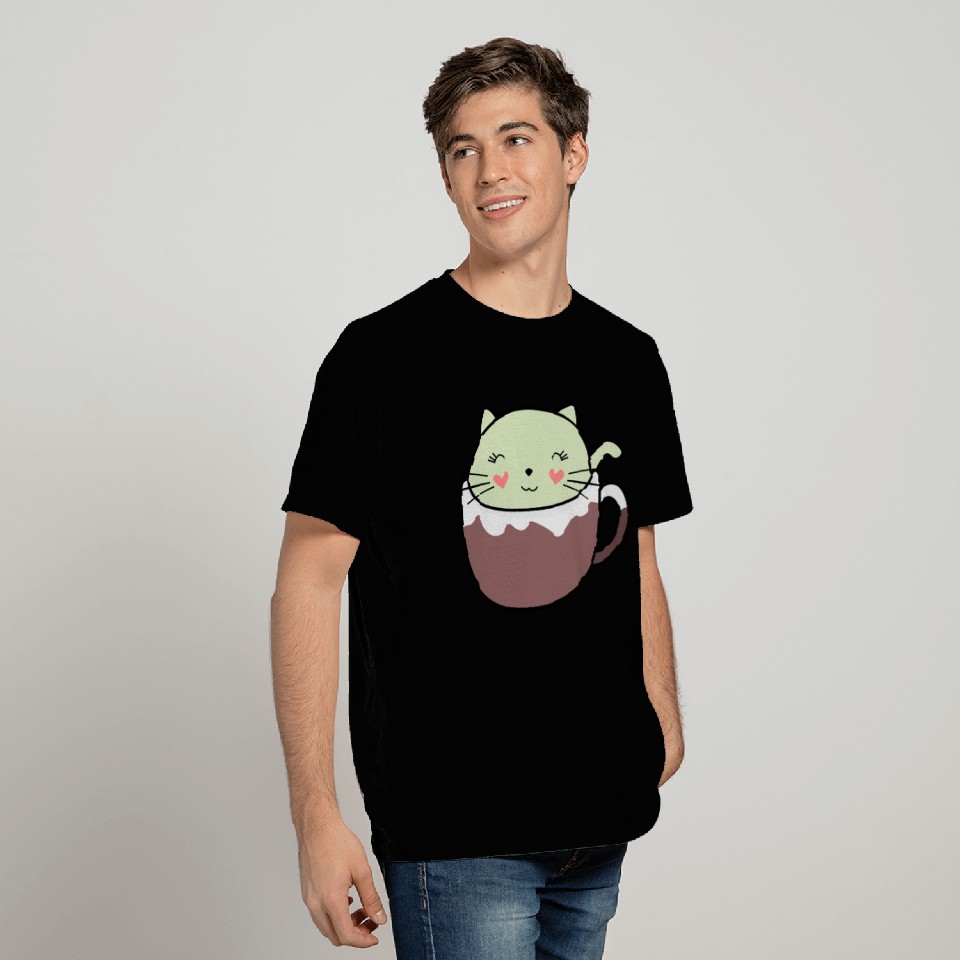Mint Hot Cocoa Cat in Coffee Mug T Shirts
