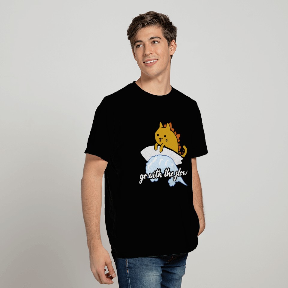 Catzilla Surfer Surf Lover Go With The Flow T Shirts