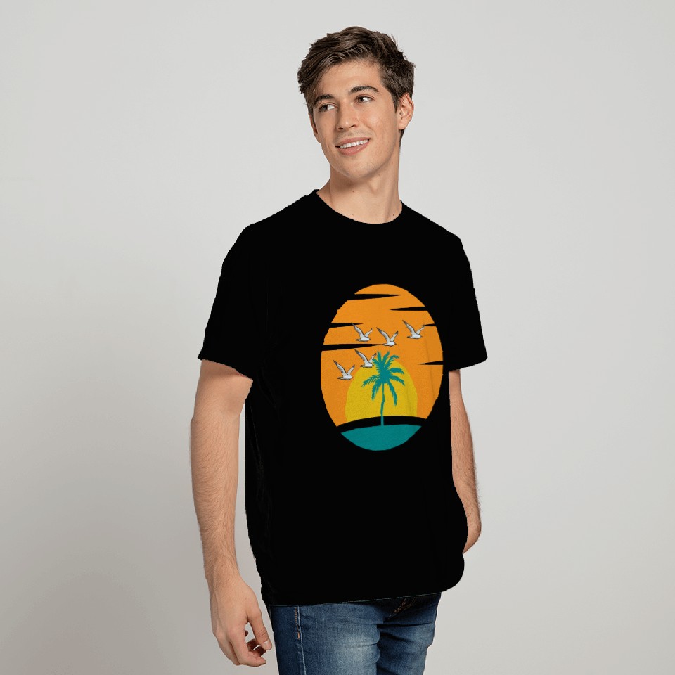Sunset on Ocean Illustration T Shirts