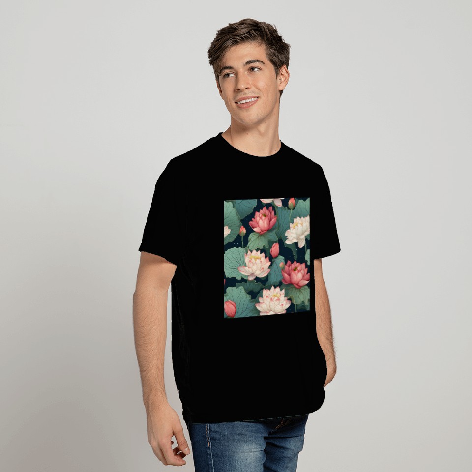 Serenity Blooms: Timeless Lotus Pattern T Shirts
